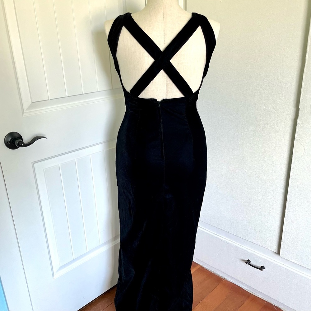 Vintage Scott McClintock Floor Length Embroidered Velvet Evening Dress with Slit - Picture 4 of 12